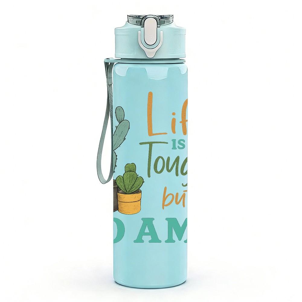 1PC Life Is Tough So Am I Cactus 750ml Color Plastic Sports Water Bottle Leakproof Flip Straw Lid Suitable for Sports Office Home Use