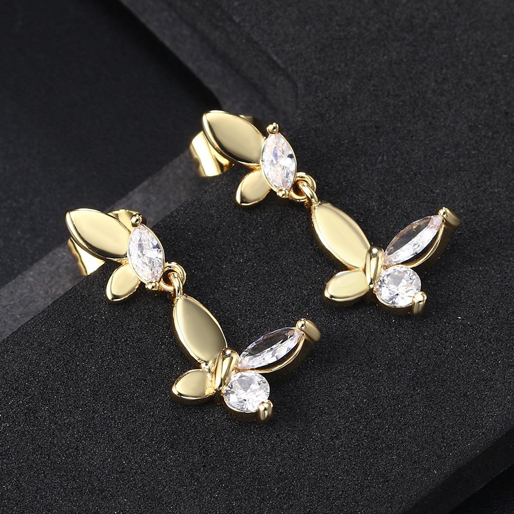 Aesthetic Korean Fashion Butterfly Earrings Women Gold Color Drop Ear Rings Zircon Jewelry Lobe Accessories Wholesale Gifts E425