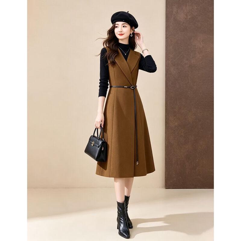 D.F.DEAR Women's Mock Neck Slim Fit Top and Vest Dress Two-Piece Set