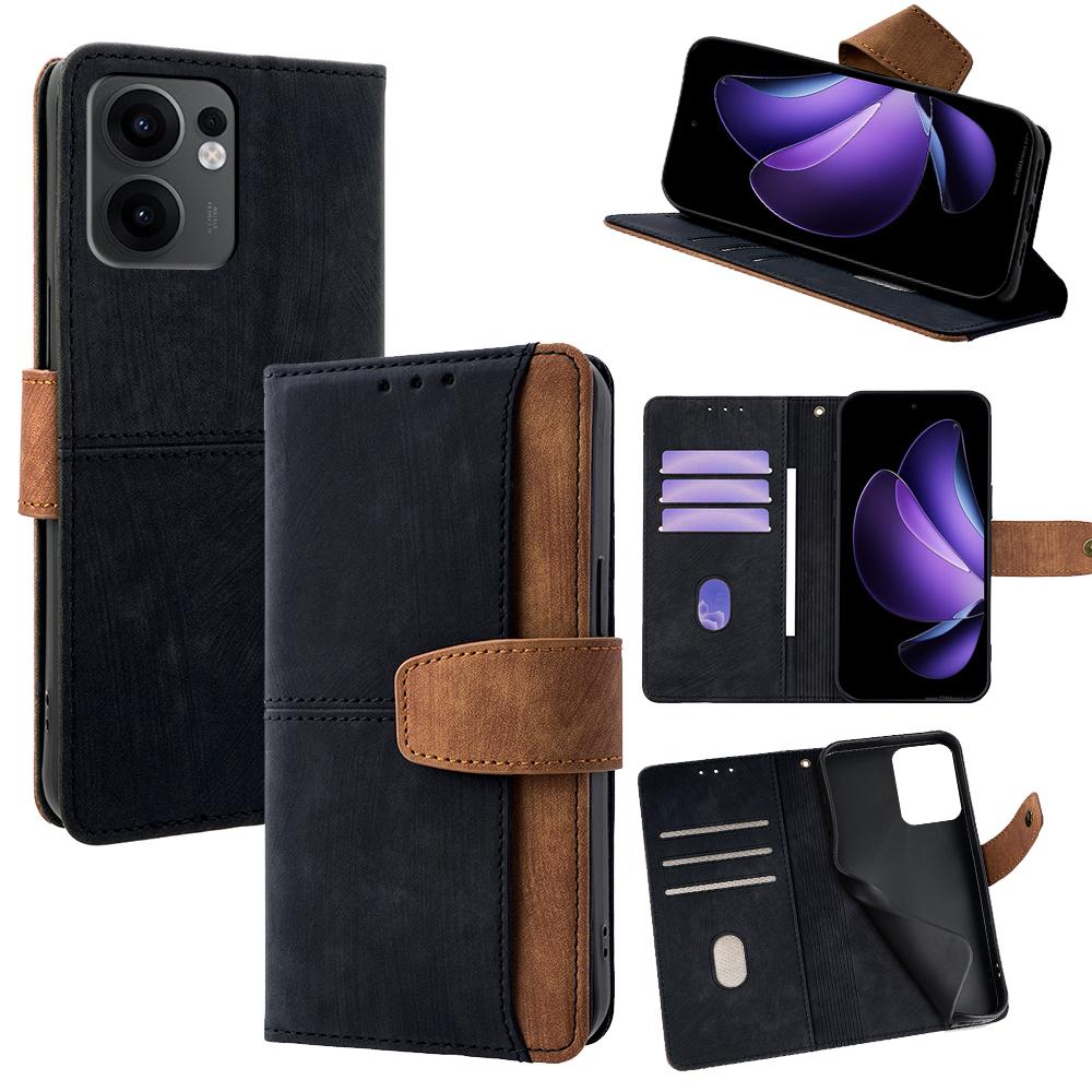 

For Oppo Reno13 F 5G/4G Case RFID Blocking Color Splicing PU Leather Wallet Phone Cover Black