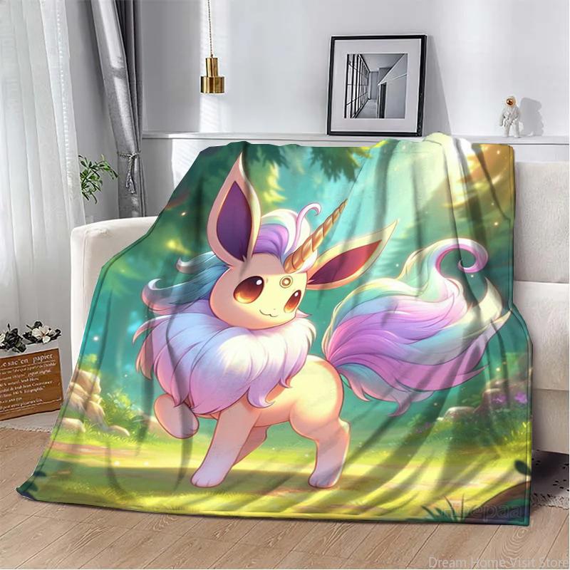 Japan Anime Pokemon Cartoon Eevee Soft Blankets,Warm Throw Blanket Comfortable Blanket for Picnic Beds Sofa Home Bedroom Kids