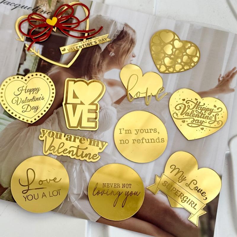 Acrylic Valentine'S Day Party Cake Topper Hearts And Circles Gold Wedding Cupcake Toppers Birthday Gift Dessert Decoration