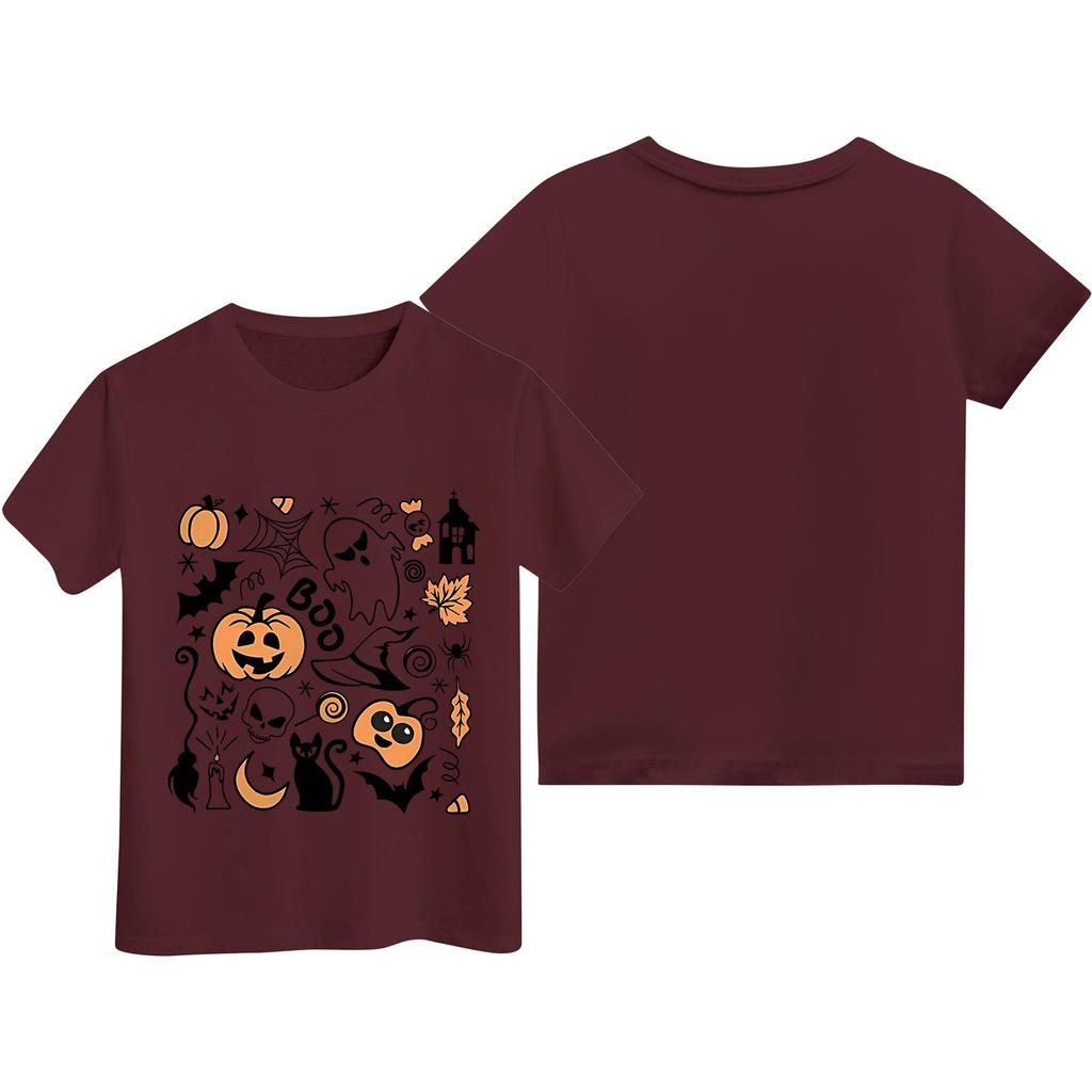 Kids Halloween Printed Short Sleeve T-Shirt, Round Neck Loose Fit Casual