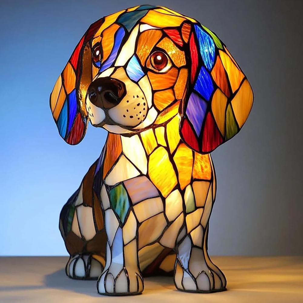 LED Stained Animal Lamp Ornament Resin Animal Tabletop Night Light Vintage Animal Night Light Fun Gift for Pet Lovers