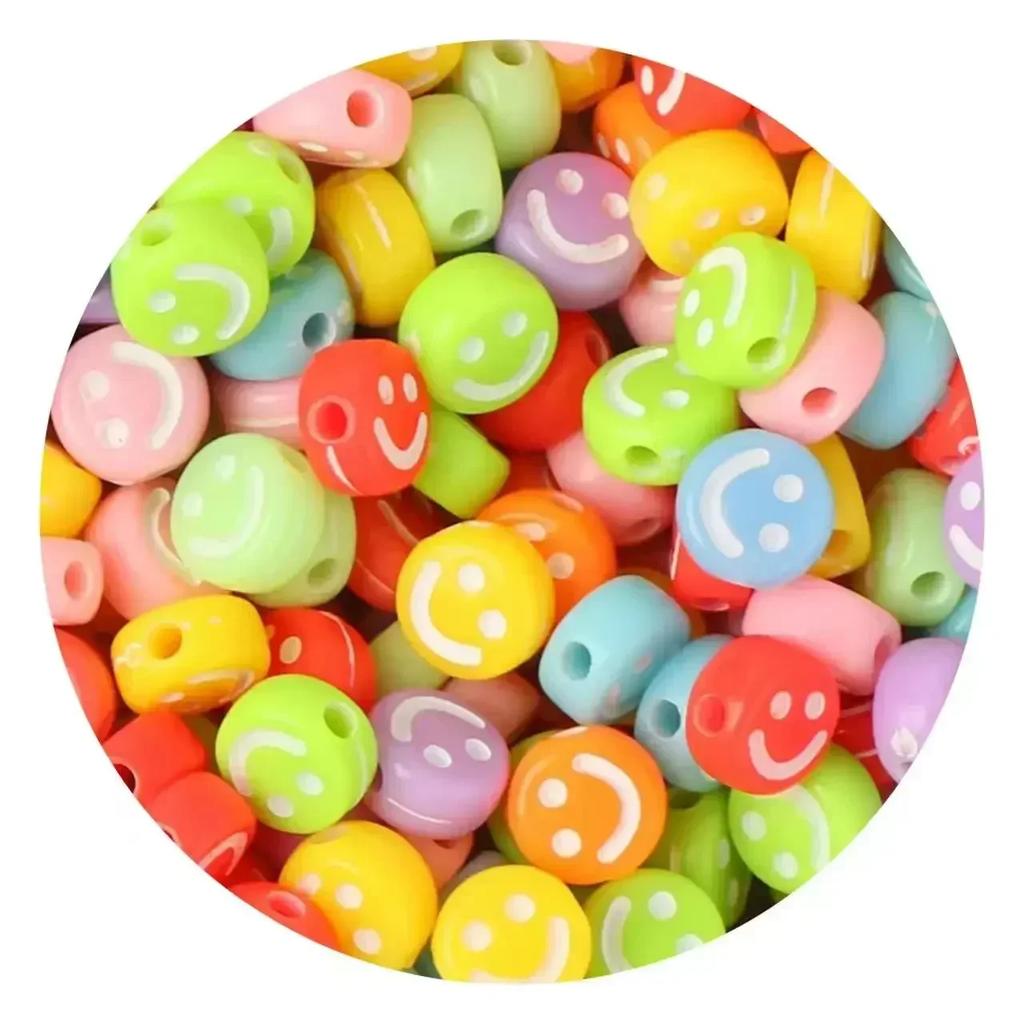 100-500PCS Mixed Colorful Acrylic Happy Face Beads Acrylic Smiling Face Spacer Beads for Bracelet Necklace DIY Jewelry Making