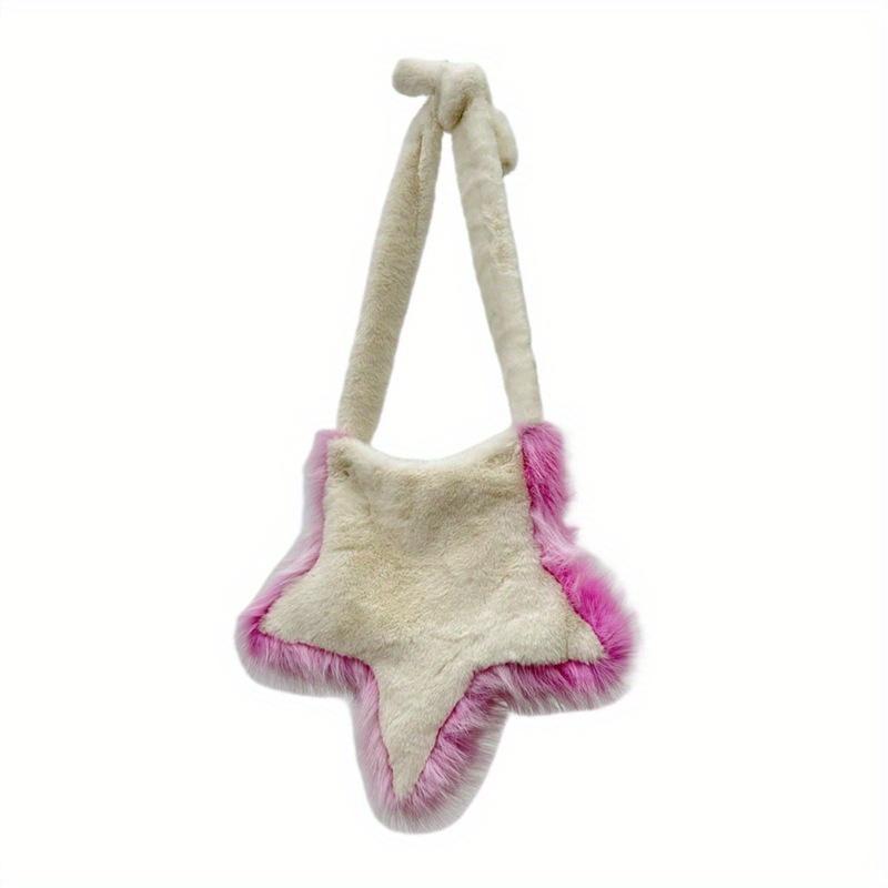 

Новинка 2024 года, плюшевая сумка с пятиконечной звездой, меховая шерстяная сумка через плечо для женщин, осень и зима, для девушек, Ins Design, повседневная сумка-мессенджер белый