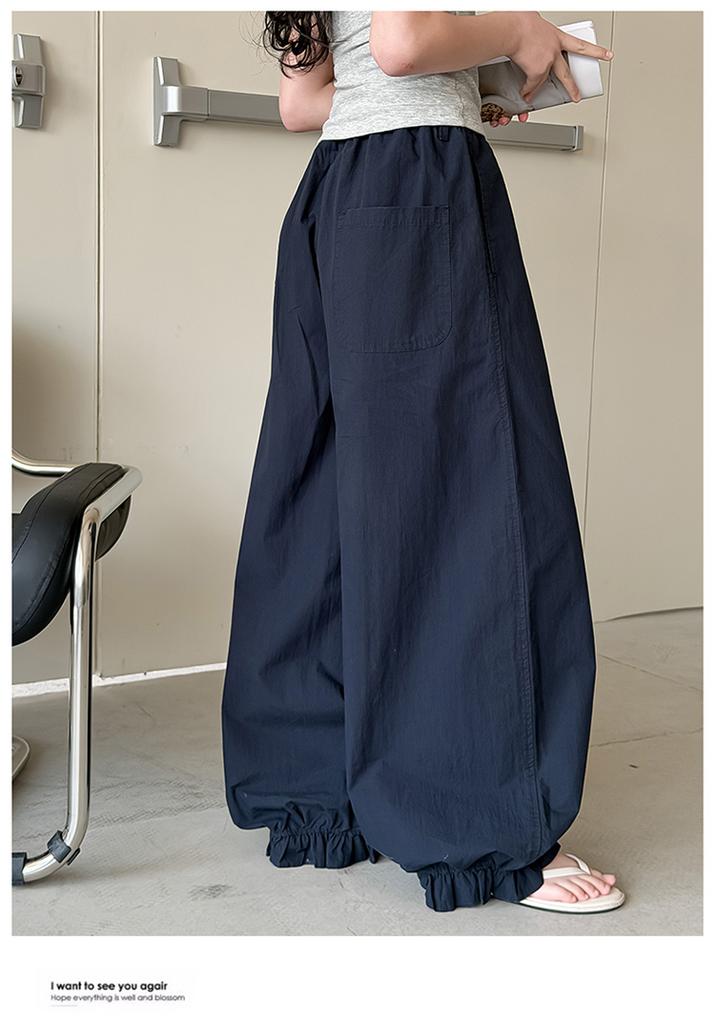 Girls' Summer 2026 New Flower Bud Lightweight Casual Pants, Korean Version Loose Wide Leg Pants for Adults and Children