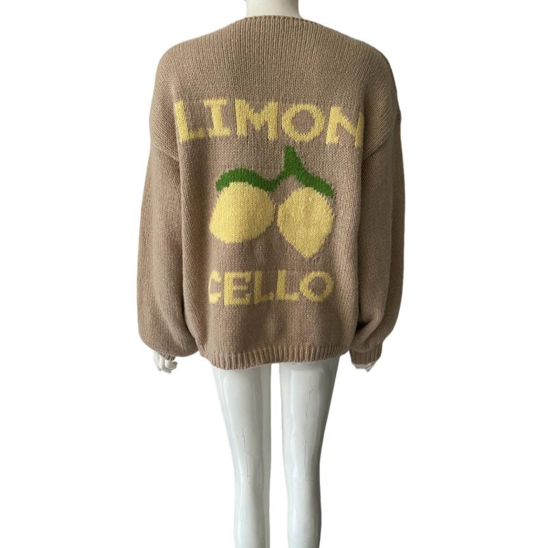 Women'S New Product New Product Sweater Loose Women'S V-Neck Jacquard Contrast Color Knitted Cardigan Women'S