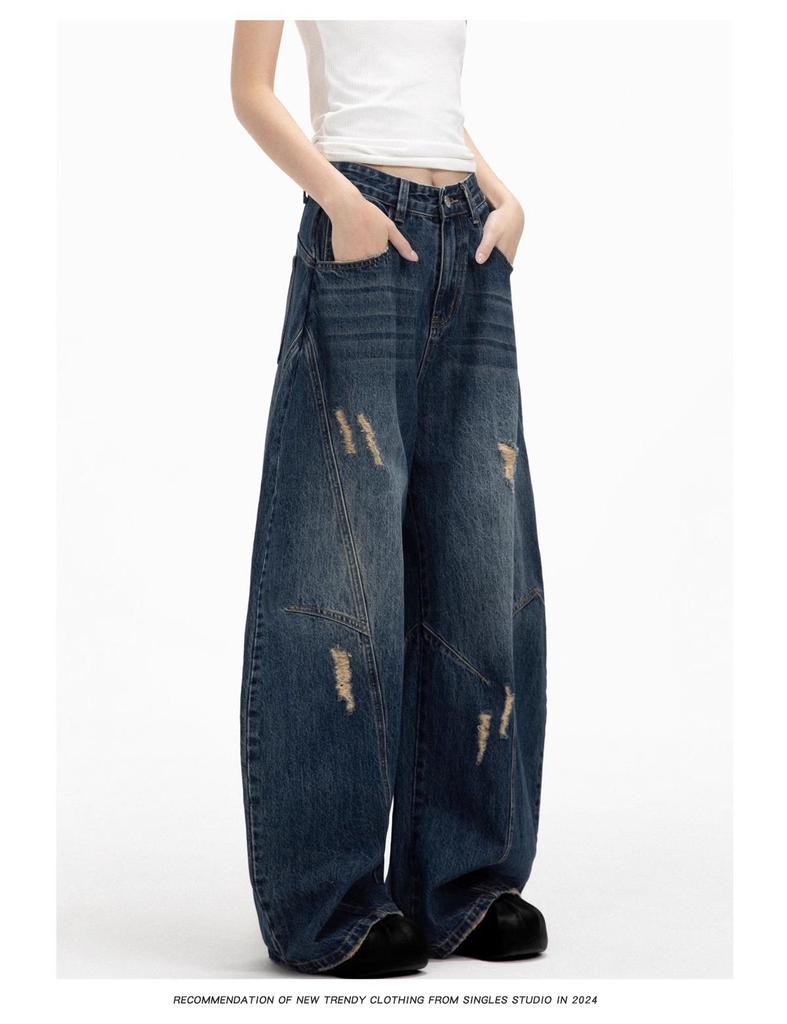 Women's Vintage Retro Wide-Leg Deconstructed Jeans