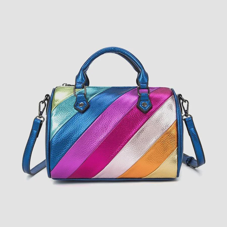 Women's Boston Handbag - Rainbow Contrast Stitching Shoulder & Messenger Bag