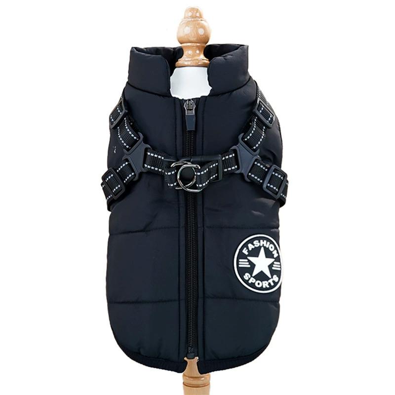 Comes with a traction ring, pet coat, jacket, three-layer thick warm dog clothing, autumn and winter waterproof fabric, small an