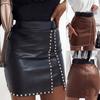 Модна жіноча сексуальна шкіряна спідниця однотонна спідниця з бісером спідниця з розрізом спідниця
