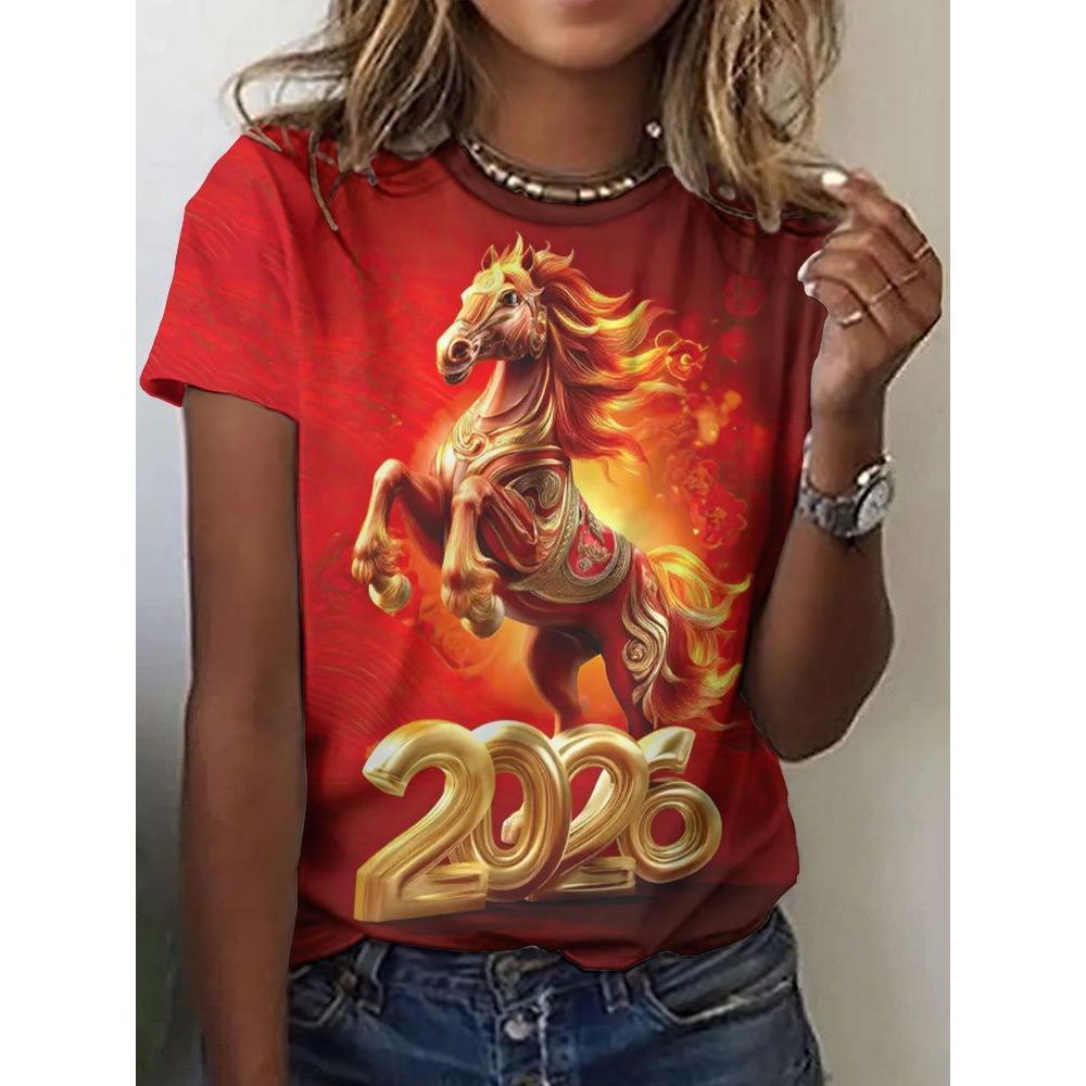 Summer Short Sleeved T-shirt Women's Casual Sports Top Cartoon 3D Printed Pattern Clothes