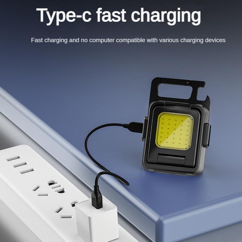 Mini Camping Keychain Light Pocket Multifunctional Clip Flashlight USB Rechargeable Outdoor LED Portable Bright Work COB Lantern