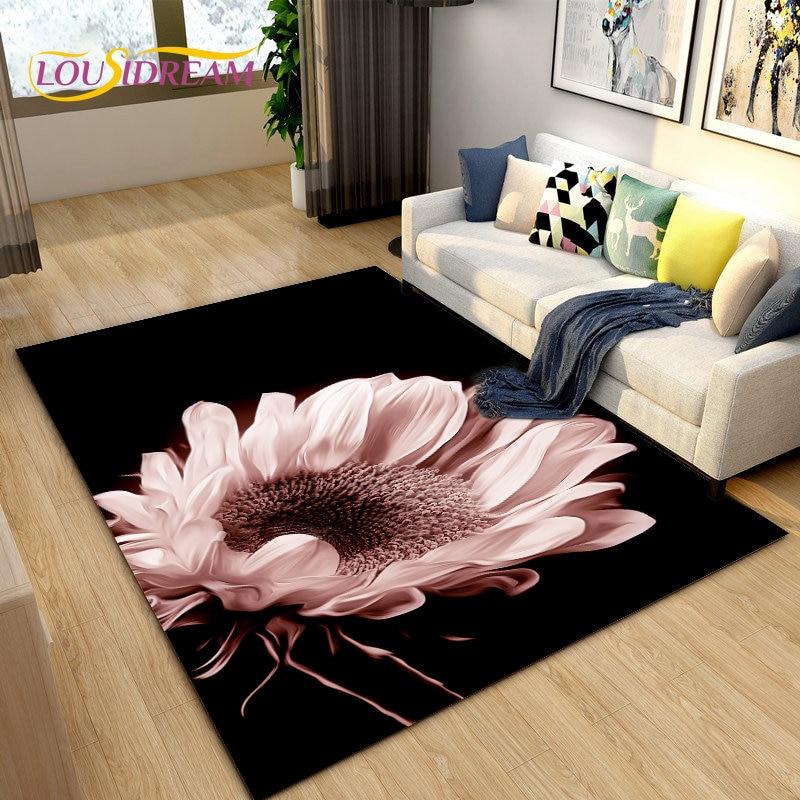 3D Daisy Flower Pattern Area Rug,Carpet Rug for Living Room Bedroom Sofa Doormat Kitchen Decoration,Kids Play Non-slip Floor Mat