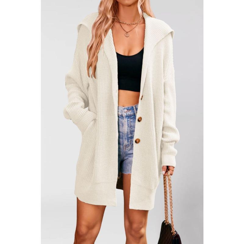 

Autumn and winter women s clothing new solid color lapel pocket cardigan three-button medium and long sweater jacket XL абрикосовый