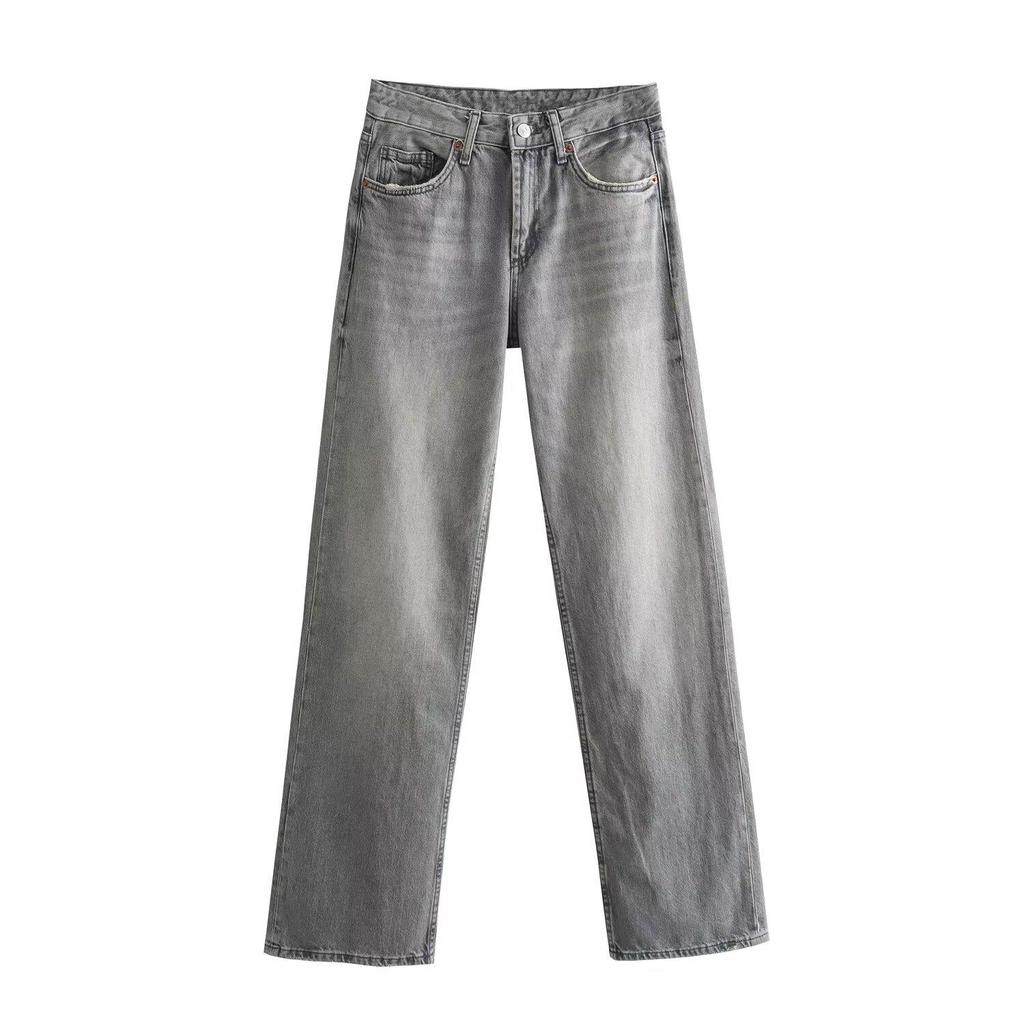 2024 Frühling Retro Straight-Leg Weite Denimhose für Damen - Schlankmachend, Bodenlang, Europäischer & Amerikanischer Stil