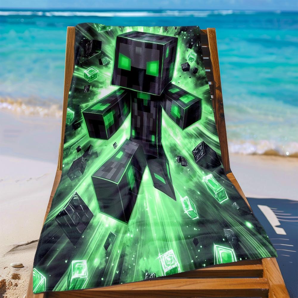 Pixel Block Pattern Microfiber Beach Towel 2D Flat Printed Sandproof Quick Dry Bath Towel For Gamer Gift Summer Pool Party Surf