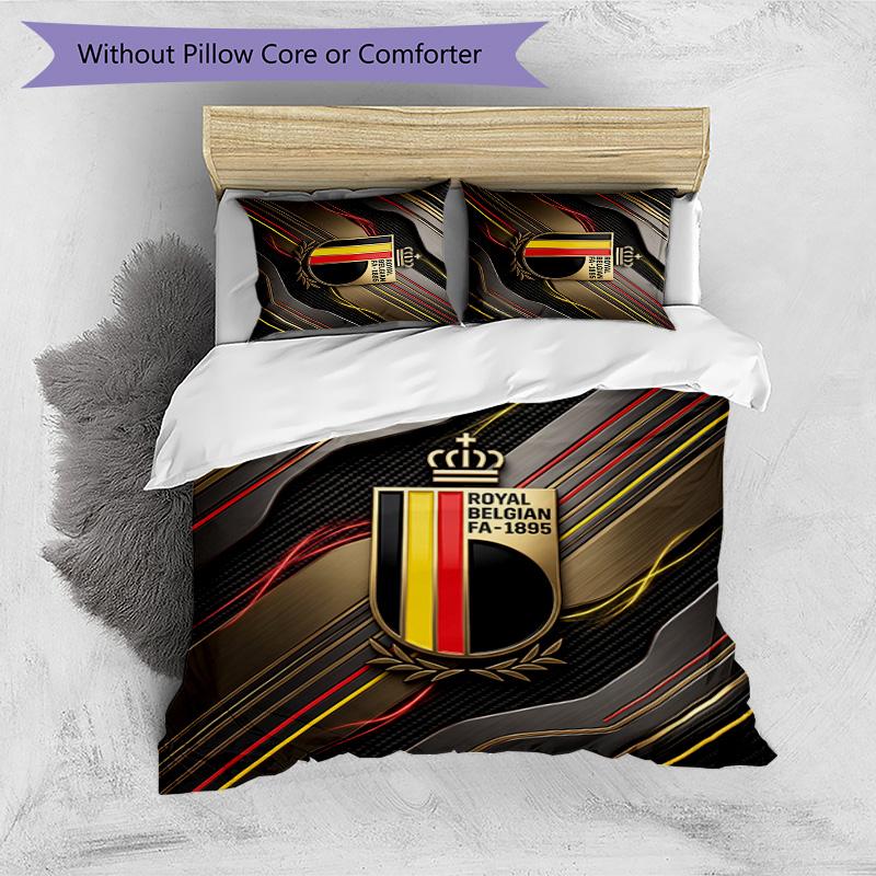 Set Biancheria da Letto Stampata Calcio Belgio 3 Pezzi Copriletto Traspirante Accogliente come Regalo per Inaugurazione Casa o Festa