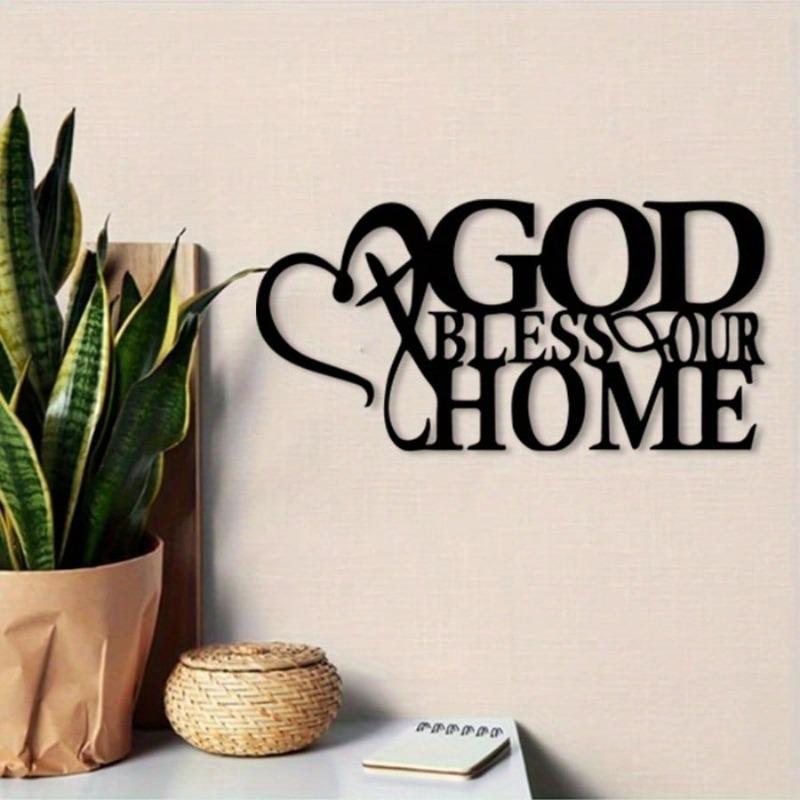 God Bless Our Home Metal Wall Art Retro Floral Design Rust Resistant Iron Religious Gift