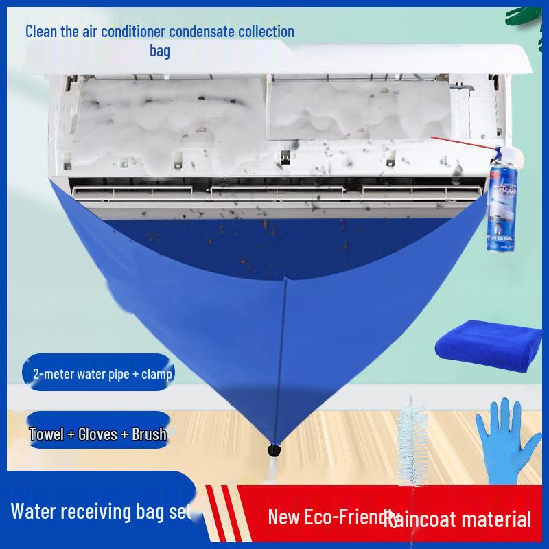Air Conditioner Cleaning Kit: Water Collection Bag, Cover, Towel, Brush, Gloves & Pipe Protection - 4-in-1 Set.