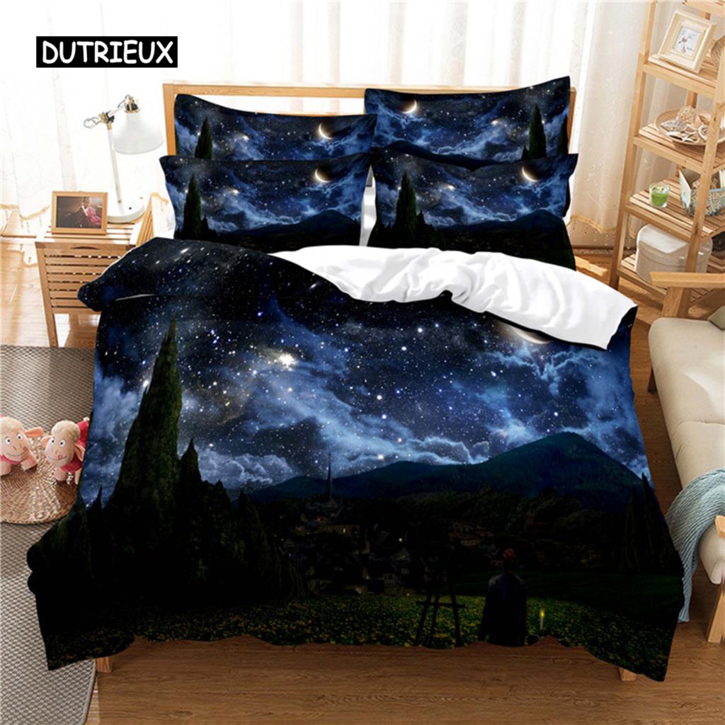 Sternennacht-Bettwäscheset, Bettbezug-Set, 3D-Bettwäsche, Digitaldruck, Bettwäsche, Queen-Size-Bettset, Modedesign