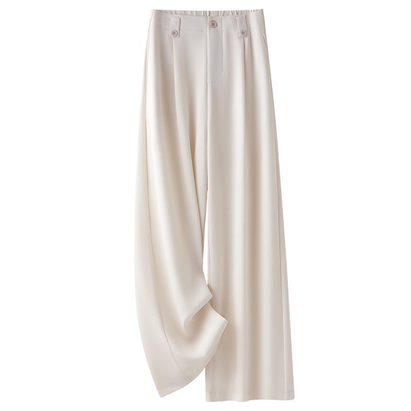 Women's High-Waisted Gray Wide-Leg Pants - 2025 Spring Collection: Drapey, Loose, Straight-Leg, Casual Elegance