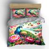 Peacock and Floral Landscape Bedding Duvet Cover Set  (1*Duvet Cover 2*Pillowcases, without duvet insert)