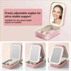 Mini LED Makeup Mirror USB Rechargeable Leather Case Jewelry Case Touch Control 360° Rotation Cosmetic Storage