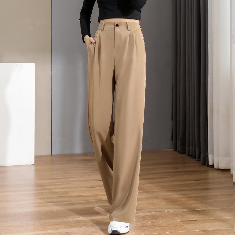High-Waist Women's Wide-Leg Straight Pants - Spring/Autumn, Slimming, Extra Long Drape
