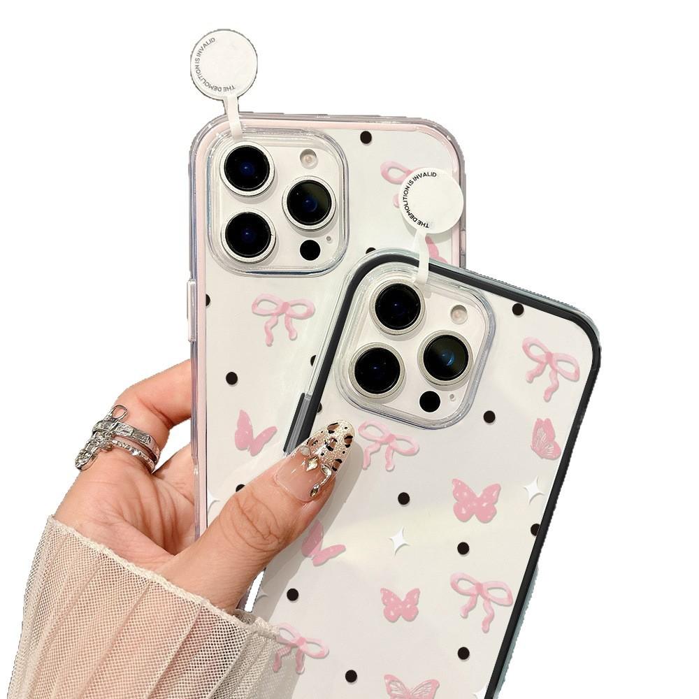 Sparkling bow ins is suitable for iPhone17ProMax 2-in-1 mobile phone protective case 16/15 simple and anti-drop.