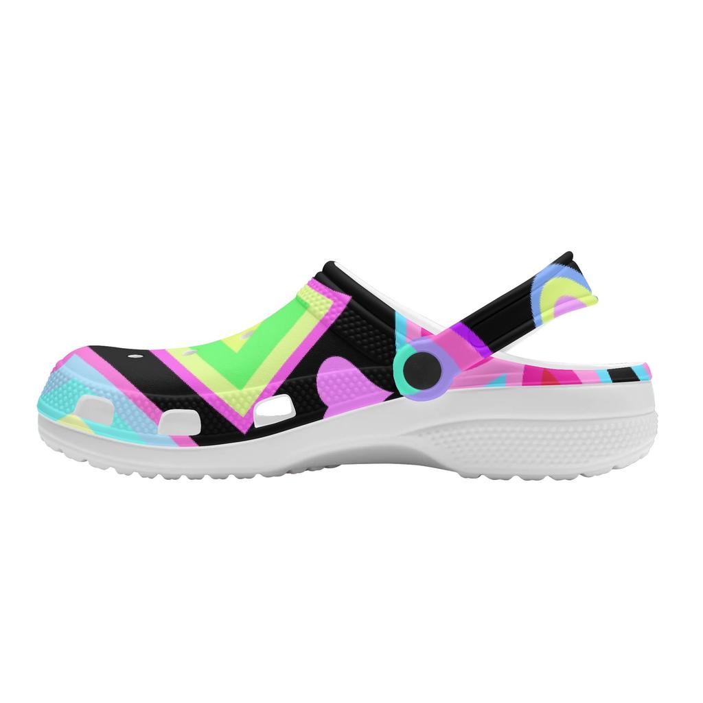 White EVA Clogs with Rainbow Feather Print, Lightweight Slip On Garden Shoes, Breathable Beach Sandals, Indoor Outdoor Slippers for Men Women