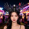 Halloween Skull Headband Complete Costume Hair Accessory with Black Skeletal Hand Design for Cosplay Parties and Photo Booth Styling