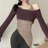 Y2k Off Shoulder Knitted Women T-shirts Set Sexy Korean Style Asymmetric Halter Tops Gyaru Crop Long Sleeve Autumn Tees