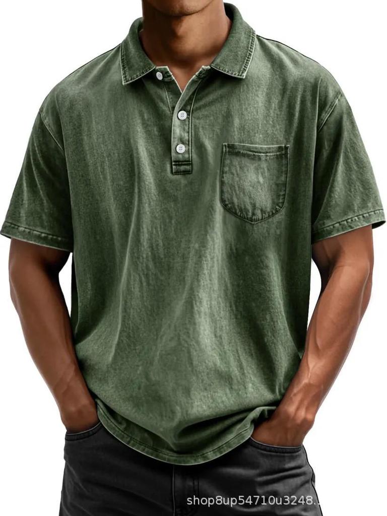 Men's Pure Cotton Casual Button-Down Polo Shirt (Short-Sleeve, Versatile)