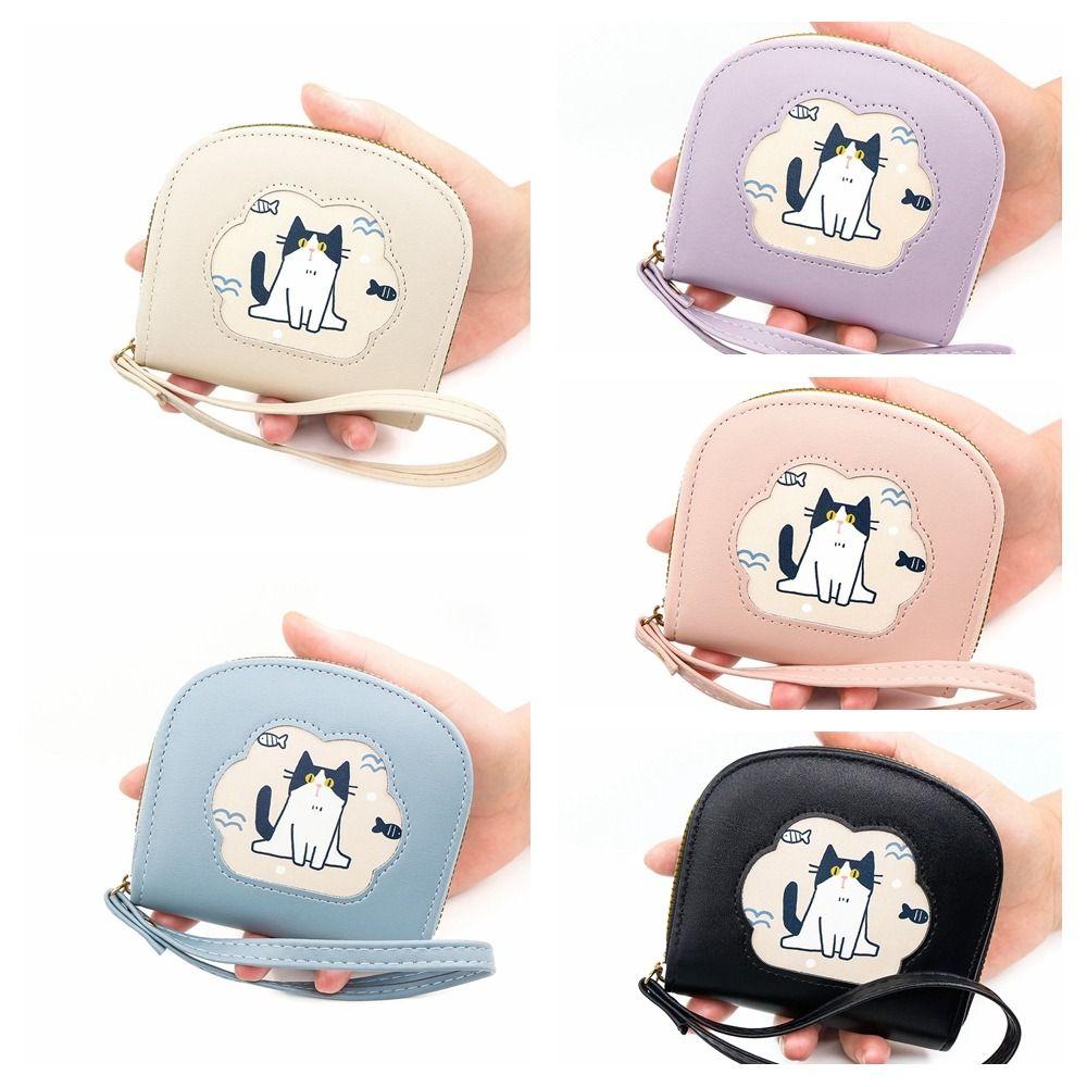 Zipper Cute Cat Short Wallet Cartoon Card Holder Mini PU Leather Card Bag  Female