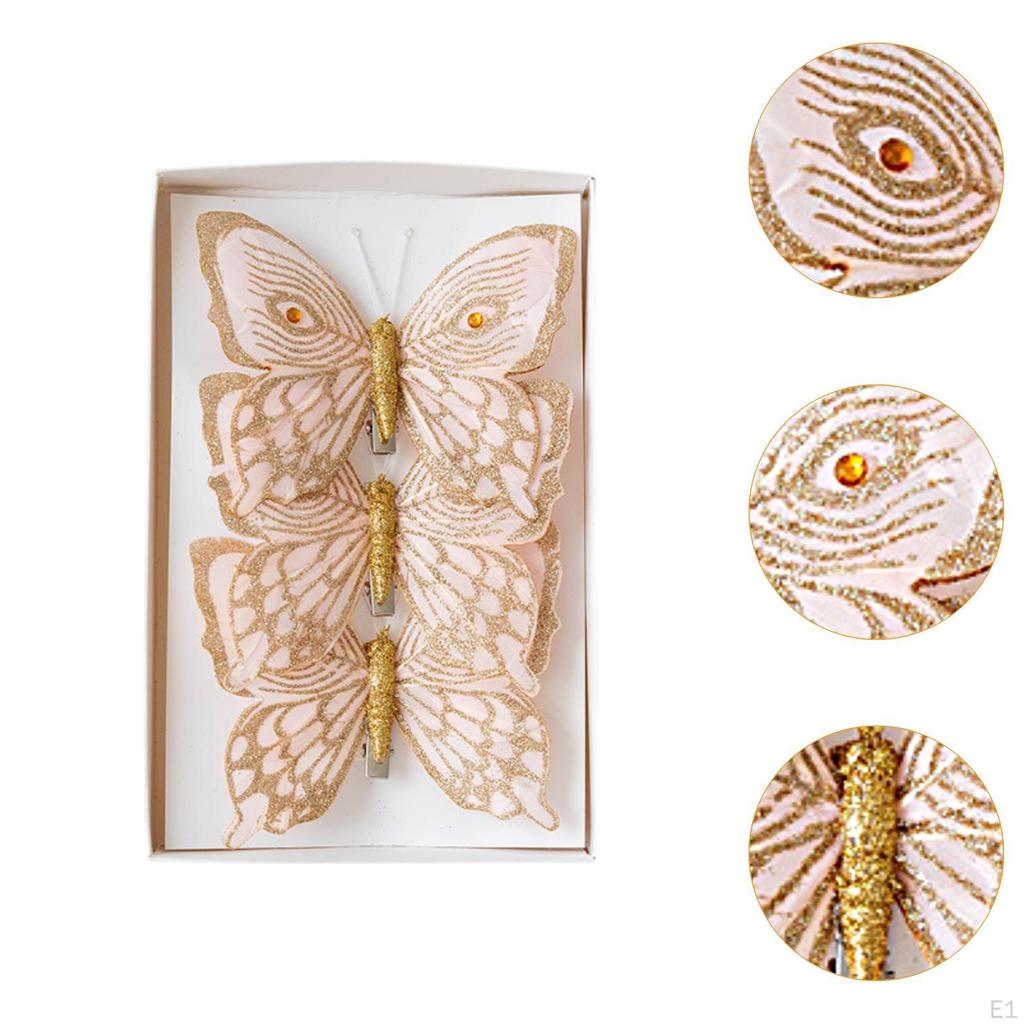 3Pcs Butterfly Christmas Tree Decorations Glitter Butterflies Bedroom Office Hanging for