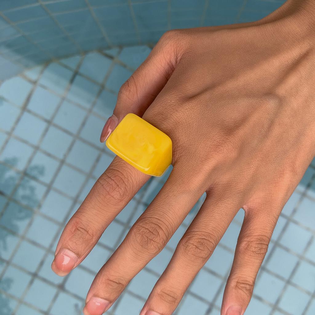 Accessories, Personalized Pastoral Color Square Ring Women, Sweet and Cool Internet Celebrity Vacation Style Geometric Jewelry