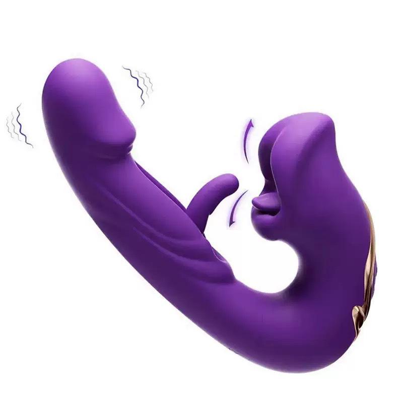 Dual-Ended Vibrating Dildo with Clitoral Suction & Licking, Intense Massage, Adult Toy for Women