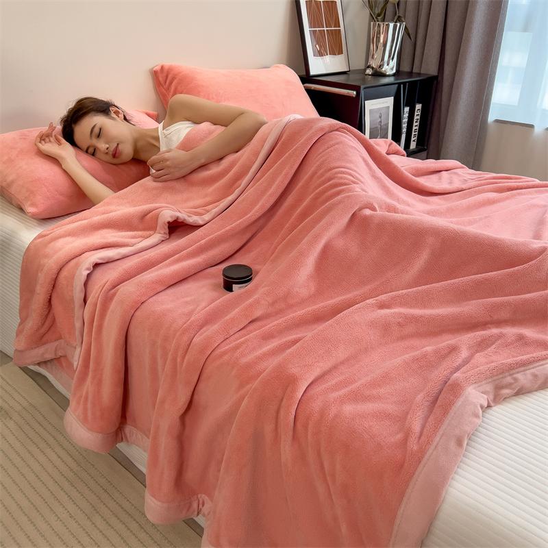 Double Layer Solid Color Milk Velvet Blanket Autumn Winter Thicken Warm Plush Blanket for Bed Sofa Single Double Thick Bed Sheet