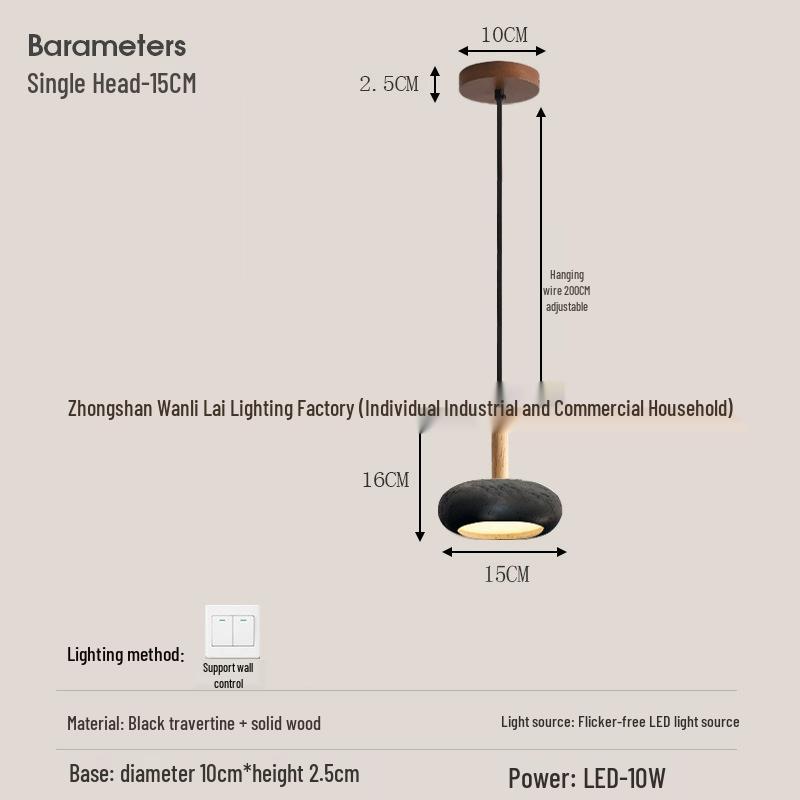 Japanese Wabi-Sabi Style Yellow Travertine Pendant Lamp for Entrance, Restaurant, Bedroom, or Bedside