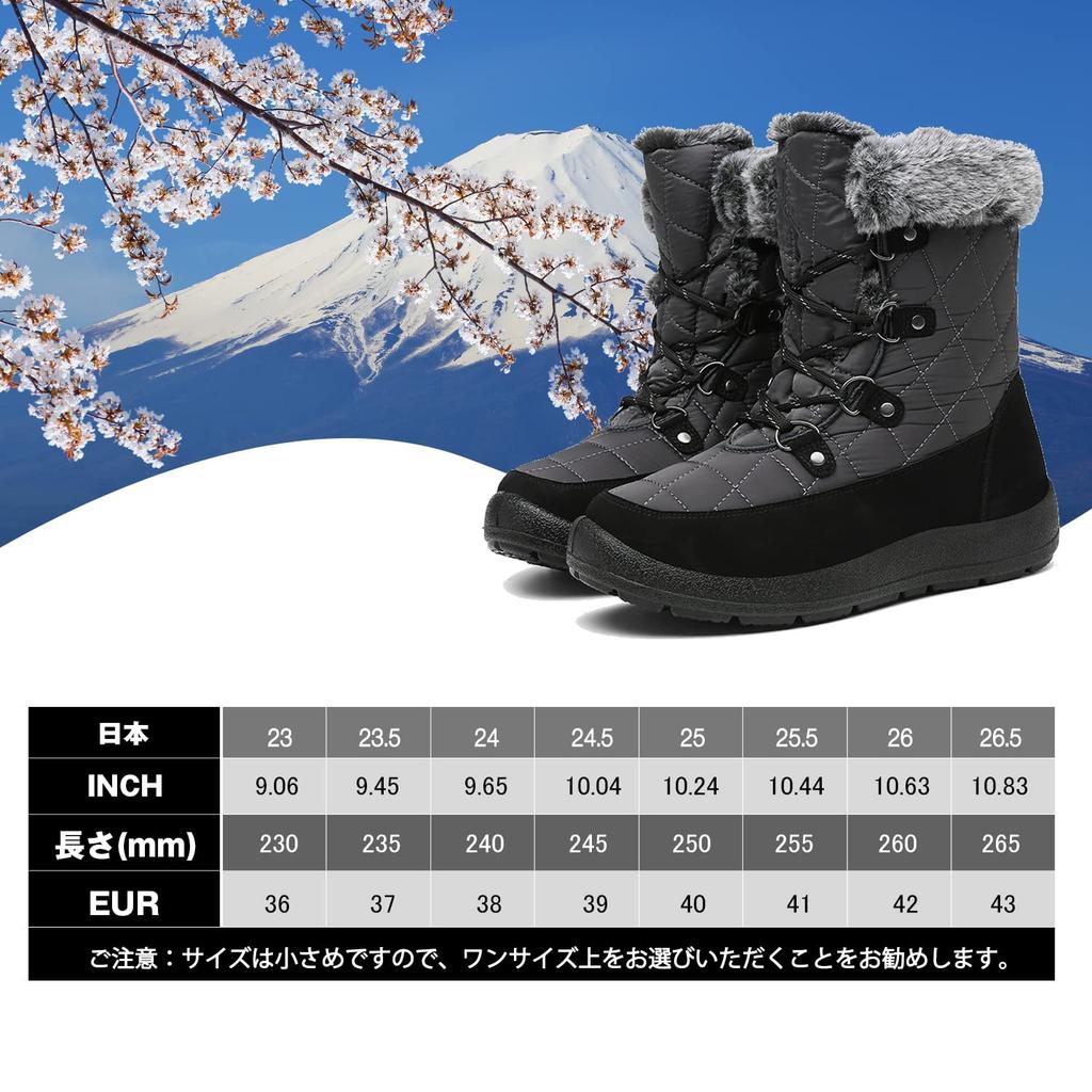 FULORIS Women's Warm Waterproof Snow Boots with Drawstring, Non-Slip Design, Lightweight, and Easy To Wear (Size 26, Gray)