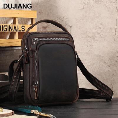 Men's Retro Crazy Horse Leather Multifunctional Crossbody Shoulder Bag