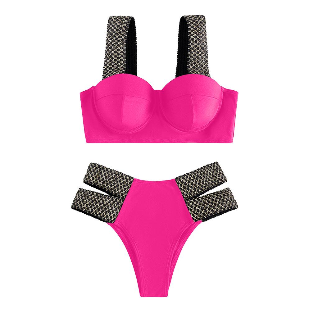 Women's Swimwear Underwired Chest Pad Push Up Two-Piece Swimsuit Tank Top With Briefs Slim Fit Swimwear Solid Swimsuit Swimwear