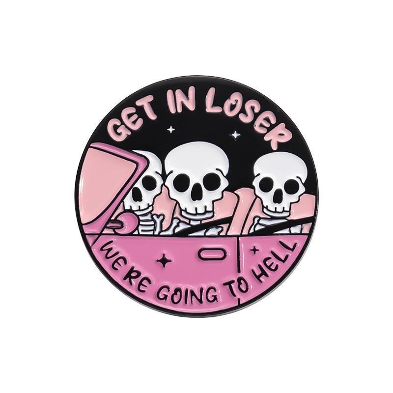 Purple Cartoon Creative Skull Brooch With Eyecatching Letters For Outfits Fashionable