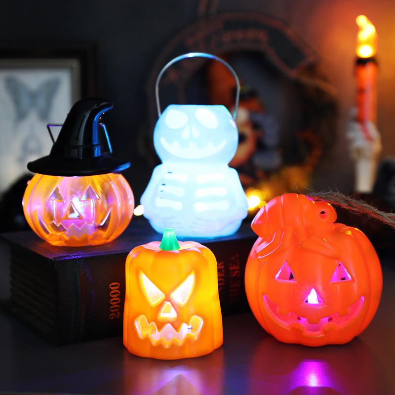 Halloween Pumpkin Lantern Electronic Candle Light Ornaments Portable Candle Holder Night Light Ghost Festival Decoration Props Atmosphere Layout