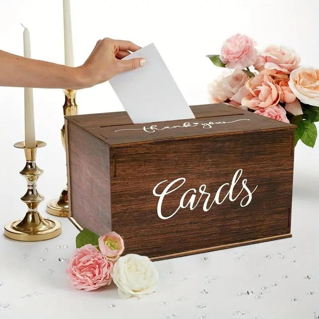 Wedding Card Box with Slot Table Desk Wooden Holder Money Gift for Reception Kids Shower