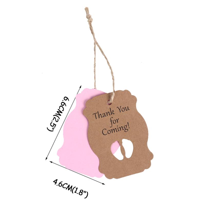 

50 шт. Бирки из крафт-бумаги с надписью «Спасибо за приезд» и джутовой бечевкой для подарков на празднование детского праздника, сувениры на крестины розовый