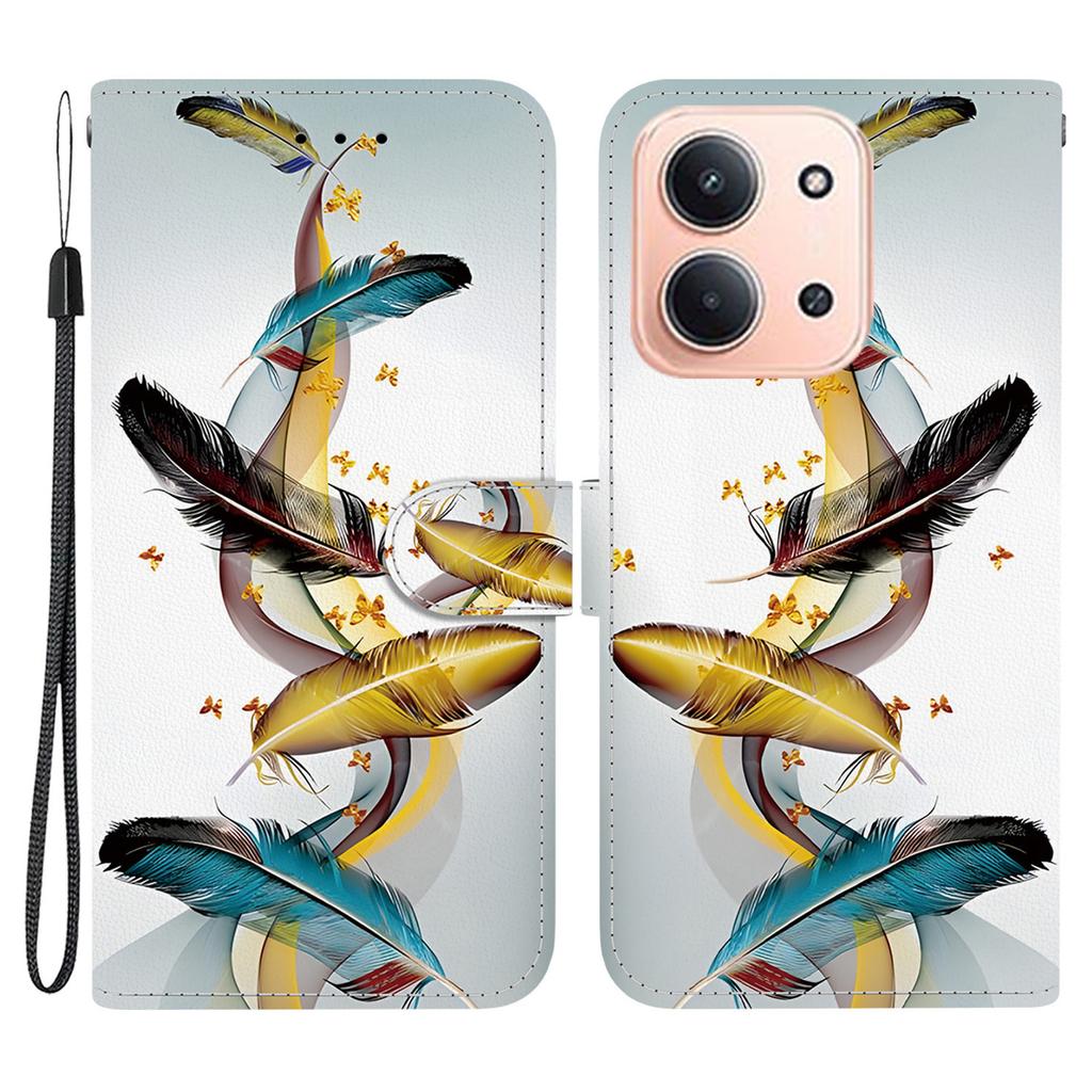 Pro Xiaomi Redmi 15C 5G (EU) (173 mm)/15C 4G (EU) (173 mm) Pouzdro Vzorový Potisk Kožená Peněženka Kryt na Telefon s Šňůrkou