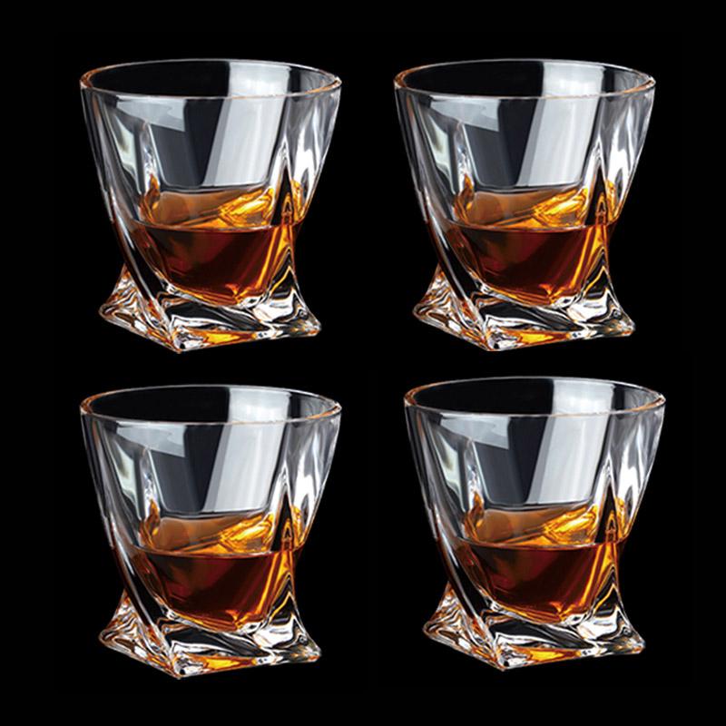 4pcs Set Water Cup Creative Geometry Glass Whiskey Foreign Wine Cup Twisted Grain Coffee Cocktail Tea Cups Transparent Drinkware